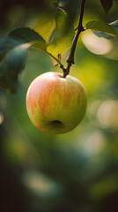 AI generated Ripe apple on the tree. Selective focus