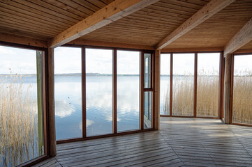 wooden expo with a panoramic view over the lake Tissø