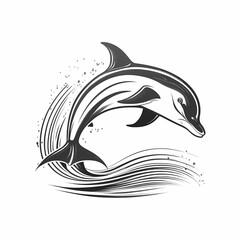 Dolphin Black and White Isolated on White Background. Generative AI