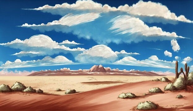 Manga-style desert landscape with sky and clouds Generative AI