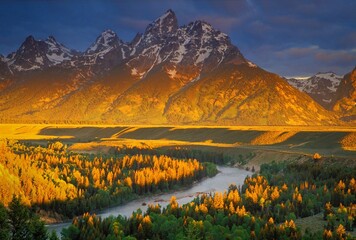 Obraz premium Overlook of the Snake river in the Grand Teton National Park in Wyoming, USA