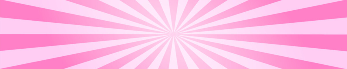 Circus or carnival pattern with pink radial stripes. Rosy sunburst, explosion or surprise effect, manga background. Bubble gum, lollipop candy, ice cream texture. Vector cartoon illustration
