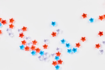 4th of July American Independence Day decorations on white background. flat lay, top view, copy space