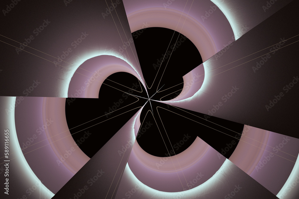 Aufkleber violet gray broken pattern of curved shapes and waves on a black background. abstract fractal 3d ren