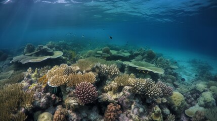 Fototapeta na wymiar Beautiful seabed with corals. AI generative.