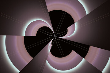 Violet gray broken pattern of curved shapes and waves on a black background. Abstract fractal 3D rendering