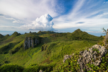 Osmena Peak in the Philipines, green landscape in the mountains. A mountain view from Cebu island....