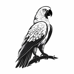 Parrot Black and White Isolated White Background. Generative AI