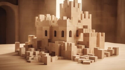 castle build from square wooden cube. AI generative.