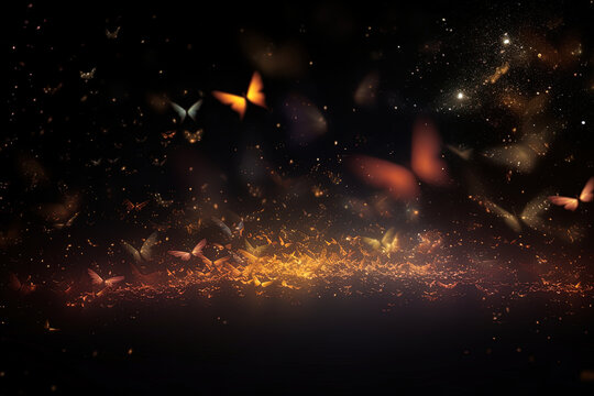 Flying butterflies on blurred background in soft colors in a fantasy world