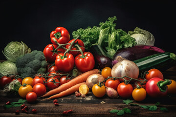 Vegetables On a Dark Background, Wallpaper, Food Photography, Composition, Vegan, Eco, Generative AI