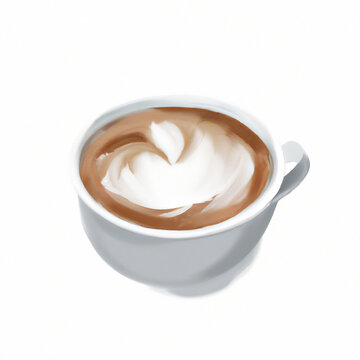 Cappuccino, Caffe Latte, Kaffee, Milchkaffee in wei&szlig;er Tasse, Malerei, Illustration, Generative AI, Generativ, KI