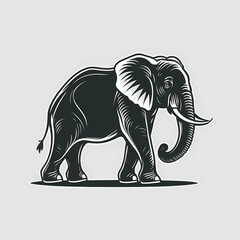 Elephant Black and White Isolated White. Generative AI