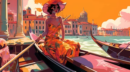 Gordijnen Illustration of the beautiful city of Venice. City of gondoliers, bridges, carnivals and love. Italy © proslgn
