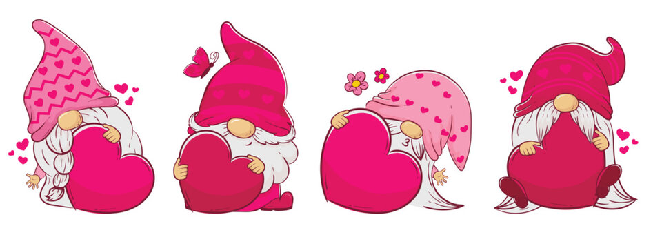 cute cartoon gnomes with hearts for valentine's day and mother's day