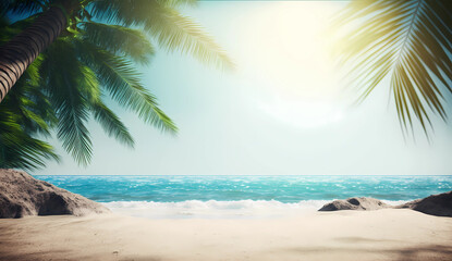 Obraz na płótnie Canvas Sandy tropical beach with island on background