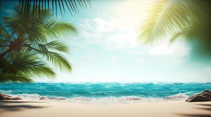 Fototapeta na wymiar Sandy tropical beach with island on background