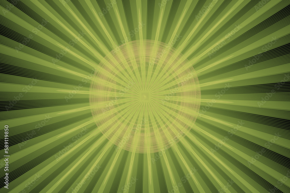 Aufkleber green round pattern of crooked waves and rays from the center on a black background. abstract fracta
