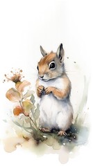 Floral flair, watercolor paintings of squirrel with blossom embellishments, generative AI