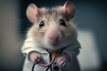 Besorgte Maus als Doktor. Lustige Tiere im Arztkittel. Gerenderte 3D Maus im Krankenhaus oder Hausarzt. Generativ KI
