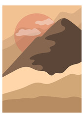 Trendy minimalist landscape abstract contemporary collage, mountains, moon wall art poster design