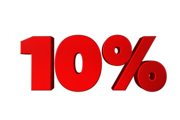Red 10% Off Text for Sale Promotions. 3d render illustration.