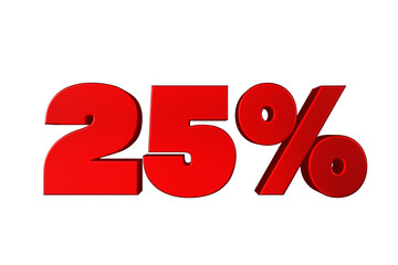 Red 25% Off Text for Sale Promotions. 3d render illustration.