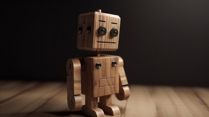 Funny wooden robot. AI generative.