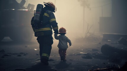 bombero rescatando a un niño