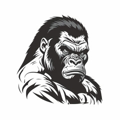 Gorilla Black and White Isolated On White Background. Generative AI