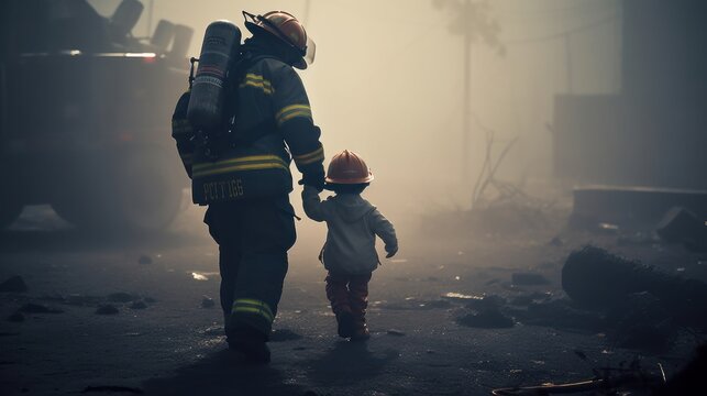 bombero rescatando a un ni&ntilde;o
