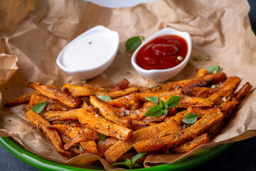 Sweet potato fries homemade roasted in the oven