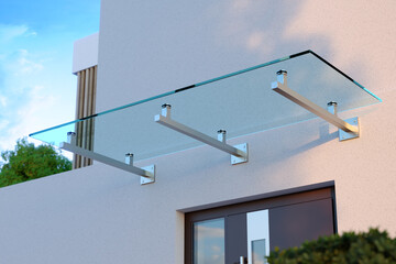 Glass canopy over the front door, 3d illustration