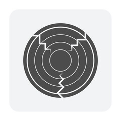Log wood or timber vector icon in cross section view. Tree after cut, crosscut by saw, lumberjack. Material from nature. Stock for sawn to lumber, woodworking, sawmill industry, construction.
