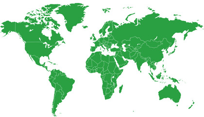 World map. Silhouette map. Green modern vector map.	
