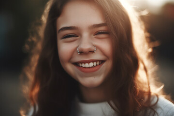 Young Adult European woman smiling, generative ai