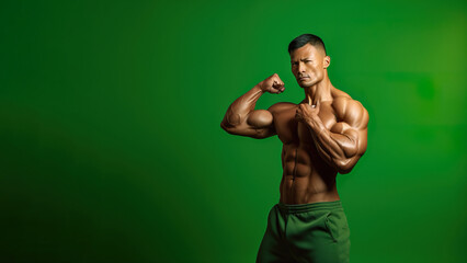A fictional person. Confident Fitness Model on a one color Background