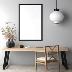 mock up poster frame in japanese, study table, Art Deco style, 3D render, 3D illustration	