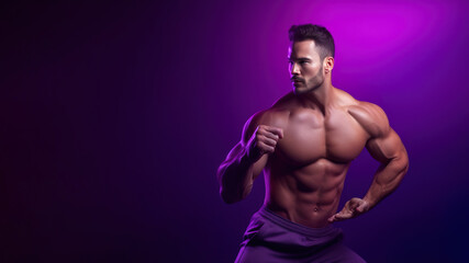 A fictional person. Confident Fitness Model on a one color Background