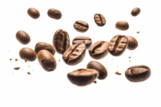 Free Photo of Coffee Beans Suspended on a White Background