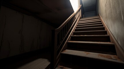 Fototapeta premium Scary descent of stairs to the basement. AI generate.