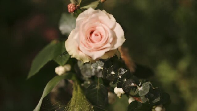 Closeup view of beautiful wedding flower decorations outdoors