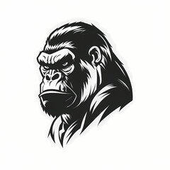 Gorilla Black and White Isolated On White Background. Generative AI