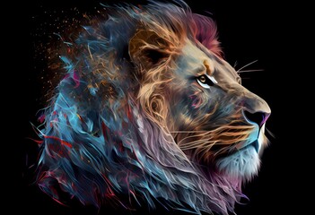 Animal Lion Design Elements Isolated Transparent Background: Colorful Mystic Graphic, Clear Alpha Channel for Overlays Web Design, Digital Art, PNG Image Format generative AI