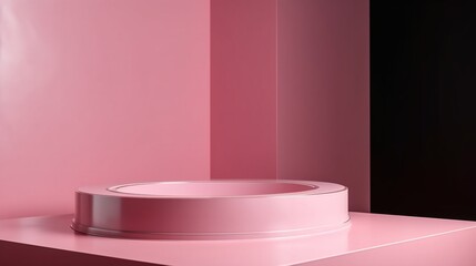 Obraz na płótnie Canvas Abstract minimal scene with geometrical forms. Pink podium for your design. generative ai