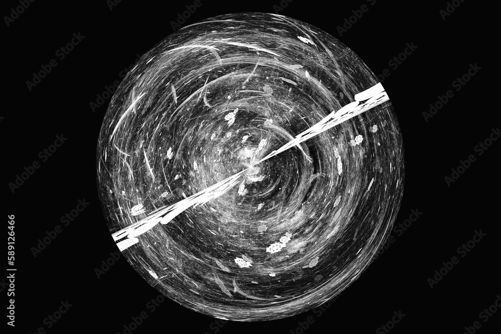 Aufkleber white round pattern of crooked waves on a black background. abstract fractal 3d rendering