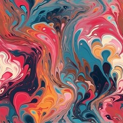 Obraz premium Abstract Hand Drawing Painting. Digital Painting Marble Textured Liquid. Fluid Wavy. Seamless Fluid Pattern. Tie Dye Batik Background. Generative Ai.