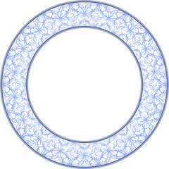 Vintage botanic garden round frame blue spiral cross vine flower