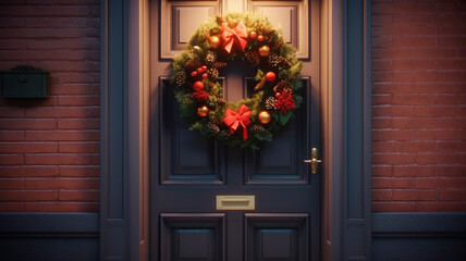 Fototapeta na wymiar Elegance Christmas wreath on door, created with Generative AI Technology