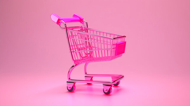 Little shopping cart on pink background, created with Generative AI Technology